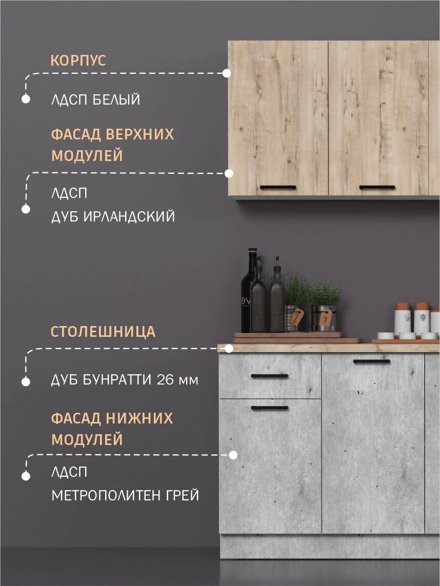 Кухонный гарнитур Fortuna_kids Версаль, лофт, 2 м, ЛДСП, черный
